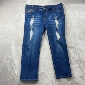 Premiere by rue21 Jeans Women 13/14R Blue Distressed Rhinestone Pocket